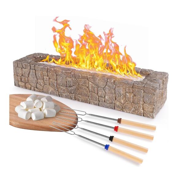 Rectangle Concrete Tabletop Fire Pit Indoor / Outdoor Concrete Table Fireplace - Picture 1 of 13